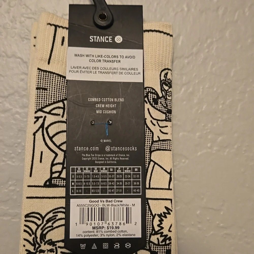 Stance x Marvel Comic Panel Crew Socks in Cream & Black